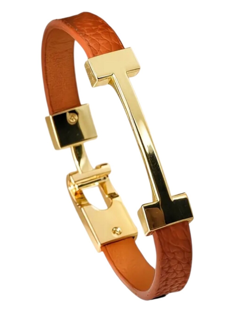 NIB Orange Leather Gold-Tone 'H' Bracelet